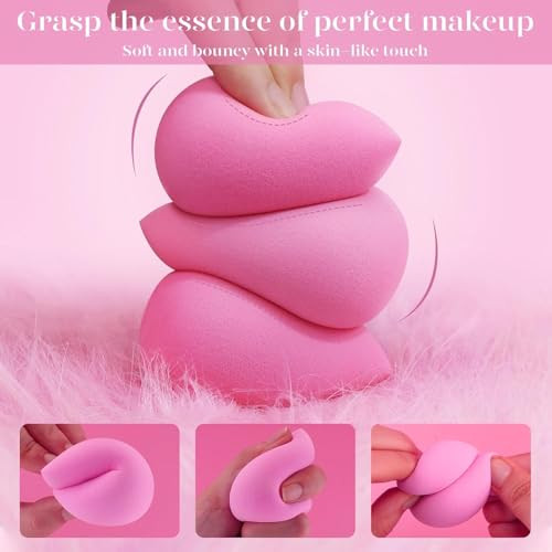 BEAKEY Super Soft Makeup Sponge Set of 6 Makeup Sponges for Foundation Liquid Cream and Powder Pink Beauty Sponge for Bl