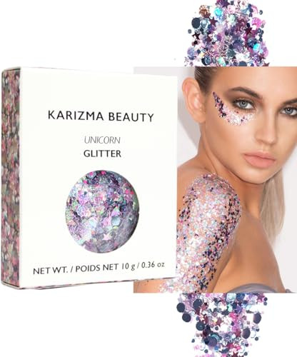 KARIZMA Unicorn Glitter 10g Chunky Face Hair Eye and Glitter for Women Rave Festival Accessories Cosmetic Makeup Loose S