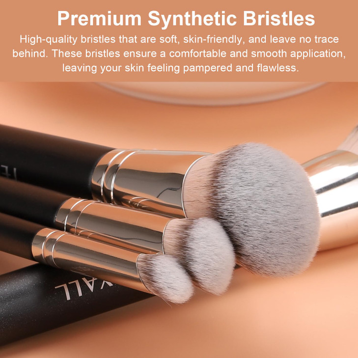 TEOYALL Foundation Contour Conceal Brush Set 3PCS Angled Synthetic Kabuki Brush for Blending Setting Buffing with Liquid