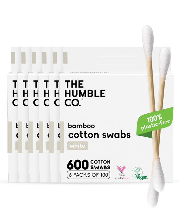 The Humble Co Bamboo Cotton Swabs 600 Count White Cotton Buds for Ears Makeup Baby Care Cleaning Personal Hygiene Essent