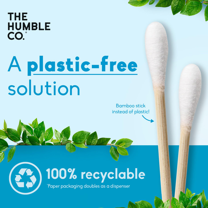 The Humble Co Bamboo Cotton Swabs 600 Count White Cotton Buds for Ears Makeup Baby Care Cleaning Personal Hygiene Essent