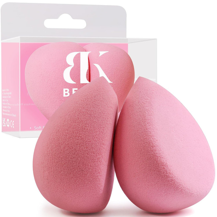 BEAKEY Flat Duo Patented Makeup Sponge Set of 2 Latex Free Pink Beauty Sponge for Foundation and Powder Application Soft