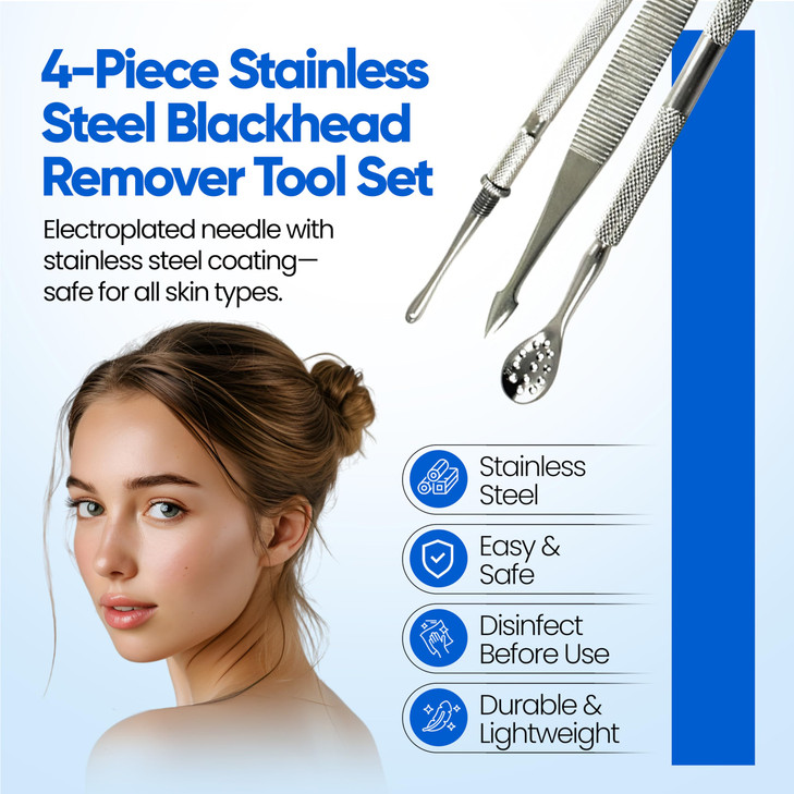 Blackhead Remover Extractor Pimple Popper Tools Comedone Acne Zit Cleaner Kit for Nose Facial Pore Press Tool for Face B