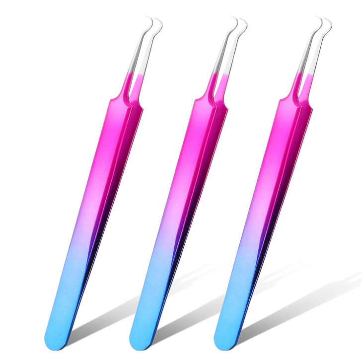 Honoson 3 Pcs Blackhead Tweezer Stainless Steel Pimple Tweezers Extractor Tool for Remove Zit Whitehead Pimple Bend Curv