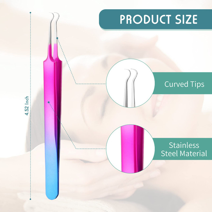 Honoson 3 Pcs Blackhead Tweezer Stainless Steel Pimple Tweezers Extractor Tool for Remove Zit Whitehead Pimple Bend Curv