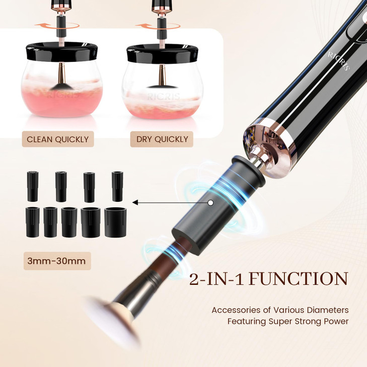RICRIS Electric Makeup Brush Cleaner and Dryer Machine Super Fast Clean and Dry Make Up Brushes Automatic Cosmetic Brush
