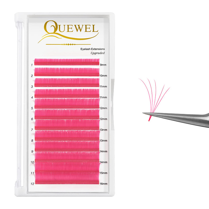 QUEWEL Colored Lashes Extensions 07 D Curl Easy Fan Volume Lashes Pink Volume Lash Extensions 916mm Mixed Lash Tray Self