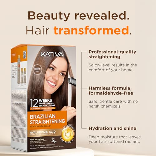 KATIVA Brazilian Keratin Treatment Kit at home Formaldehyde Free Hair Straightening with Hyaluronic Acid Up to 12 Weeks