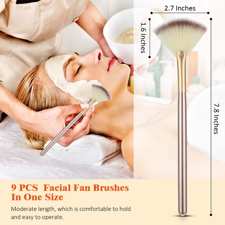 9 Pieces Facial Fan Mask Brushes Soft Facial Applicator Brushes Tools for Peel Glycolic Makeup for Mud CreamChampagne