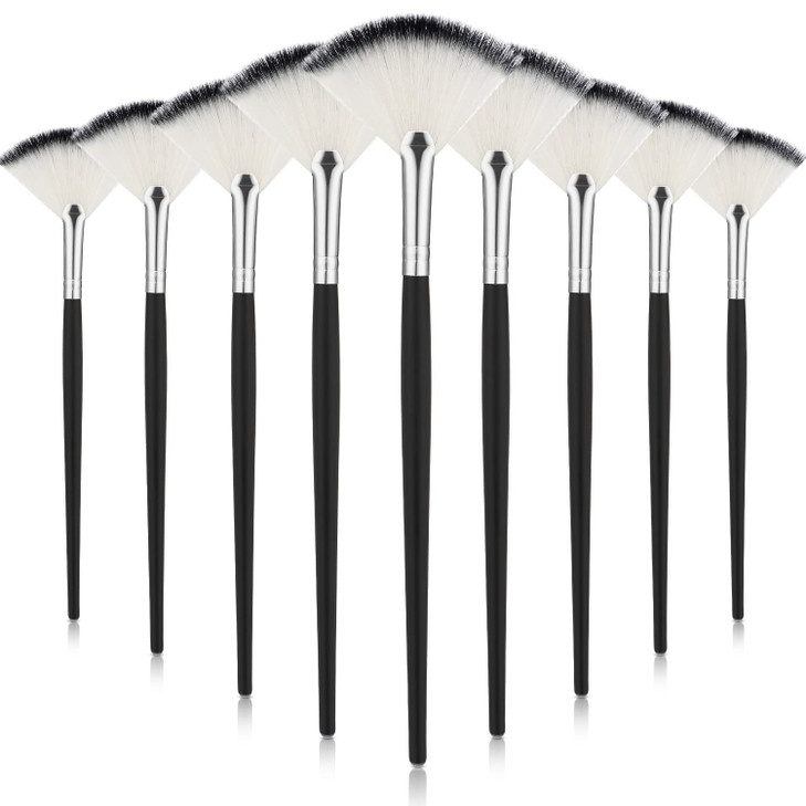 9 Pieces Facial Fan Mask Brushes Soft Facial Applicator Brushes Tools for Peel Glycolic Makeup for Mud CreamBlack and Si