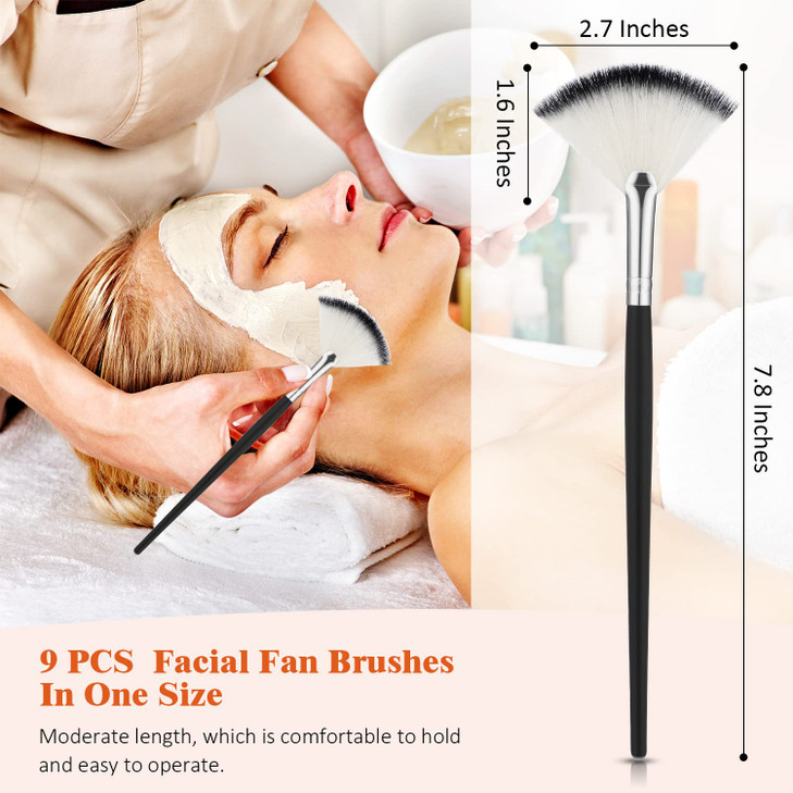 9 Pieces Facial Fan Mask Brushes Soft Facial Applicator Brushes Tools for Peel Glycolic Makeup for Mud CreamBlack and Si