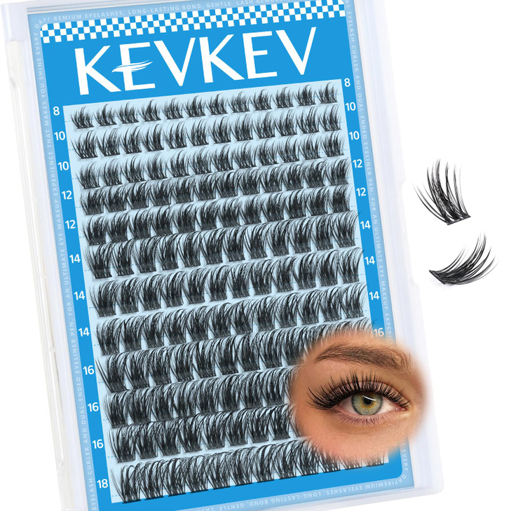 KEVKEV Lash Clusters 144 Pcs Eyelash Clusters Wispy Natural Cluster Eyelash Extension Thin Band Soft Mix Length Lashes D