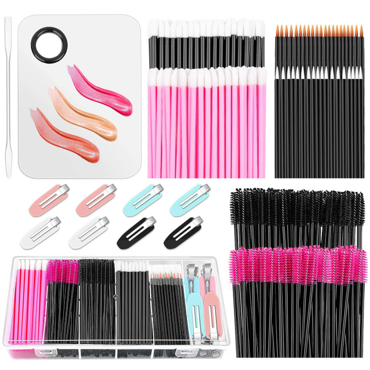 Shynek Makeup Mixing Tray with Disposable Accessories Kit Mascara Wands Lip Applicators Hair Clips Organizer Box