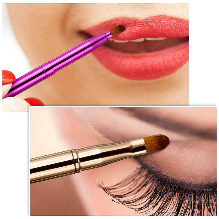TOODOO 3 Pack Retractable Lip Brush for Lipstick with Cap Dualended Liner Foundation Makeup Brush Sets Travel Applicator