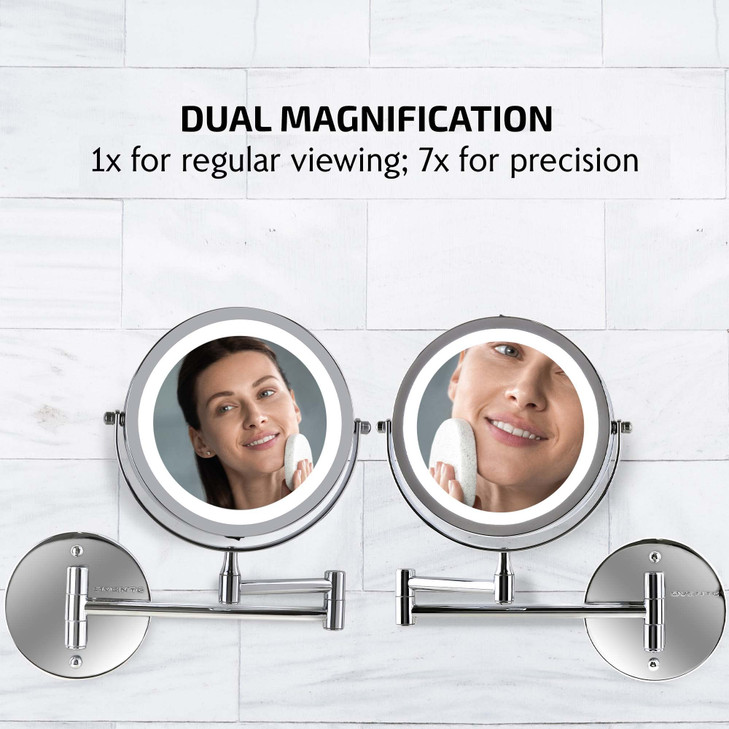 OVENTE Wall Mounted Lighted Makeup Mirror 7 Double Sided 1X7X Magnifying Vanity Mirror for Bathroom with LED Lights Cord