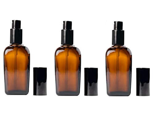 Erioctry 3PCS 100ml Amber Glass Pump Bottles Refillable Square Containers