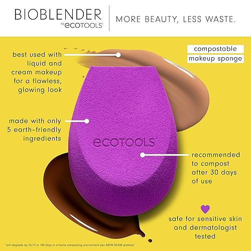 EcoTools Bioblender Makeup Sponge Compostable Makeup Blender For Liquid Cream Foundation Sustainable Seamless Applicatio