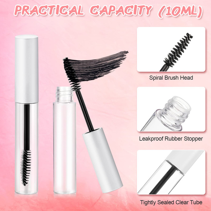 Maitys 30 Pack 10 ml Empty Mascara Tubes with Brush Wand Refillable Eyelash Cream Container Bottle with Funnels Leak Sto