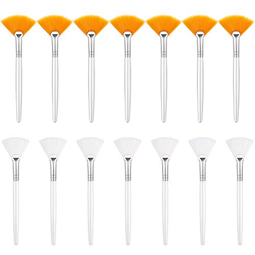Patelai 14 Pieces Fan Brushes Applicator Mask Brushes for Facial Makeup Tools for Face CosmeticWhite Yellow
