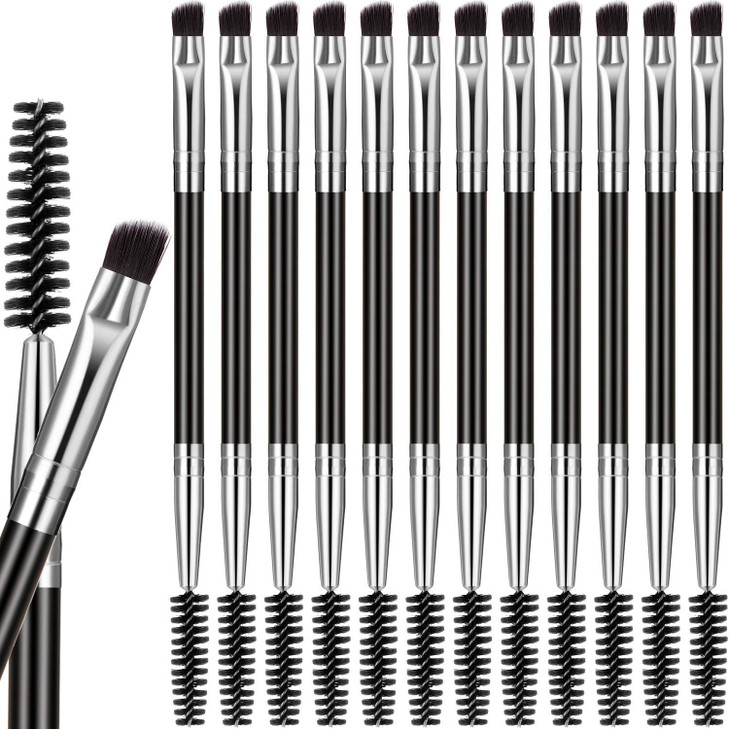 12 Packs Eyebrow Spoolie Brush and Angled Brow Brush Multifunctional Mini tool for Tinting Angled Eyebrow Suitable for C