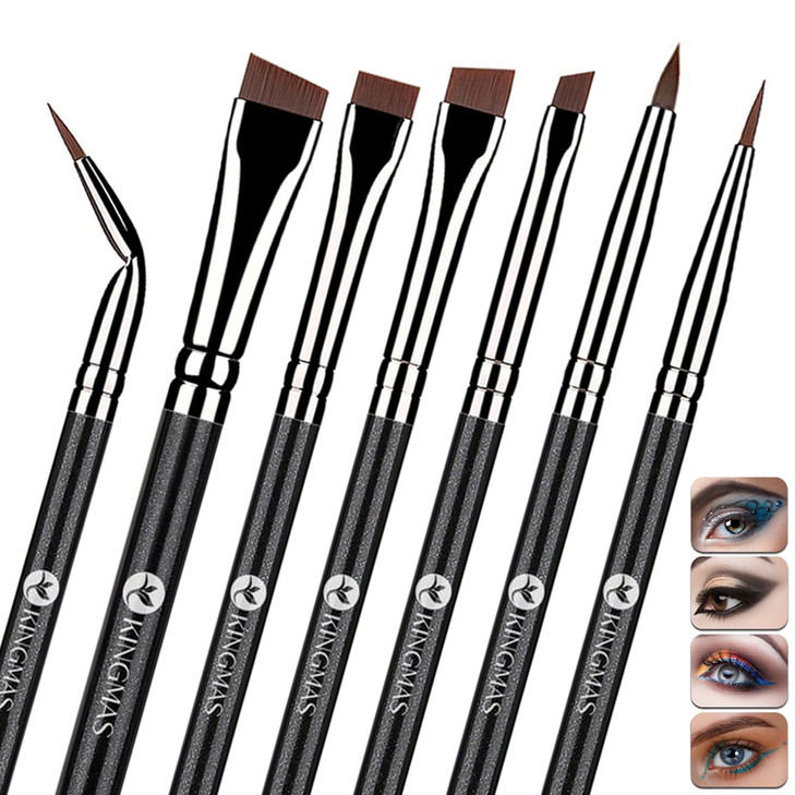 KINGMAS 7pcs Eyeliner Brush Set Angled Flat Gel Eye Liner Makeup Brushes Ultra Thin Liner Brush Fine Point Eyeliner Brus