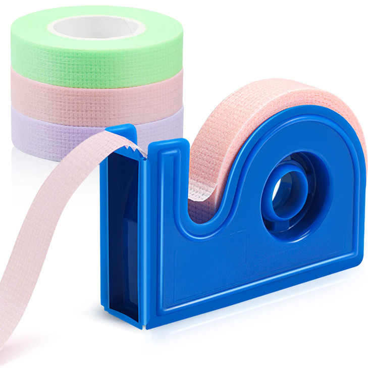 Maitys 3 Rolls Eyelash Tape for Lash Extensions with Dispenser Cutter Breathable Fabric PE Tape Under Eye for Sensitive