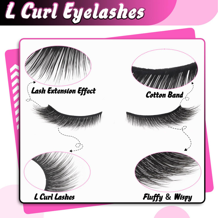 Veleasha Fox Eye Lashes L Curl Fluffy False Eyelashes 5 Pairs Pack Bratz Cat Eye Lashes Wispy Lightweight Fake Eyelashes