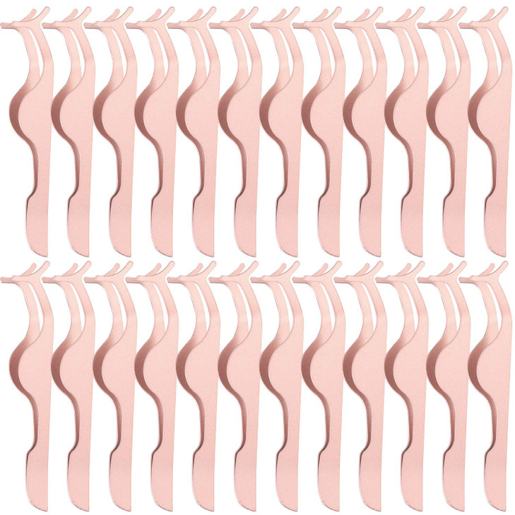 24 Pieces False Eyelashes Applicator Tool Stainless Steel Eyelash Extension Tweezers Remover Clip Tweezers Nipper Eyelas