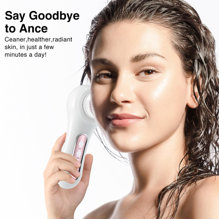UMICKOO Electric Facial Cleansing Brush 2Way Rotating Face Scrubber for Daily Deep Cleaning 3 Modes 5 Brush Heads Rechar