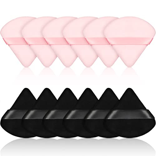 Maitys 12 Pcs Powder Puff Triangle for Face Makeup Cosmetic Loose Powder Puff Velour Soft Body Washable Reusable Foundat