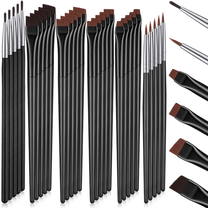 Potchen 30 Pcs Eyeliner Brush Set Gel Angled Eye Liner Fine Flat Slanted Eyebrow Brushes Thin Makeup Tool for Women Girl