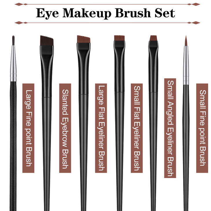 Potchen 30 Pcs Eyeliner Brush Set Gel Angled Eye Liner Fine Flat Slanted Eyebrow Brushes Thin Makeup Tool for Women Girl