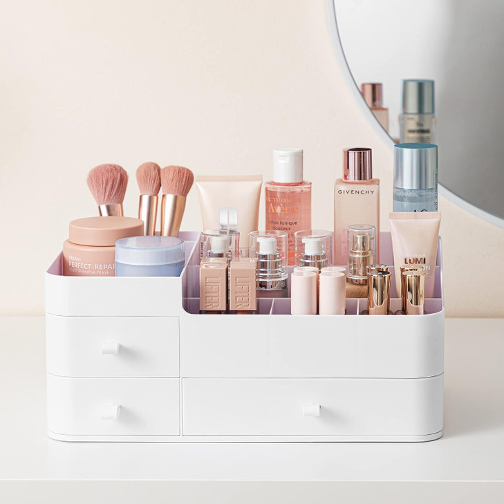 HBlife Makeup Organizer Skincare Storage Large Cosmetic Organizer with 3 Drawers 8 Compartments Vanity Storage Box for B
