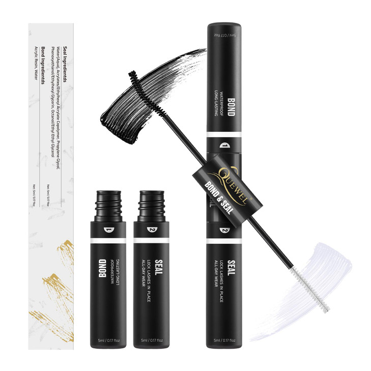 QUEWEL Lash Clusters Bond Seal Black Lash Glue for DIY Eyelash Extensions Strong Hold Waterproof