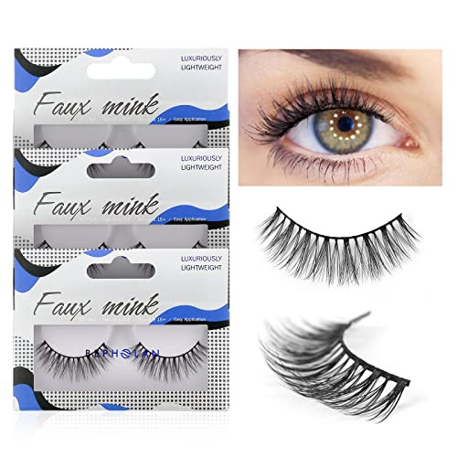 Lashes Natural Look False Eyelashes Bepholan Fake Eyelashes 3D Fluffy False Lashes Black Band Wispy Lashes 3Pack Faux Mi