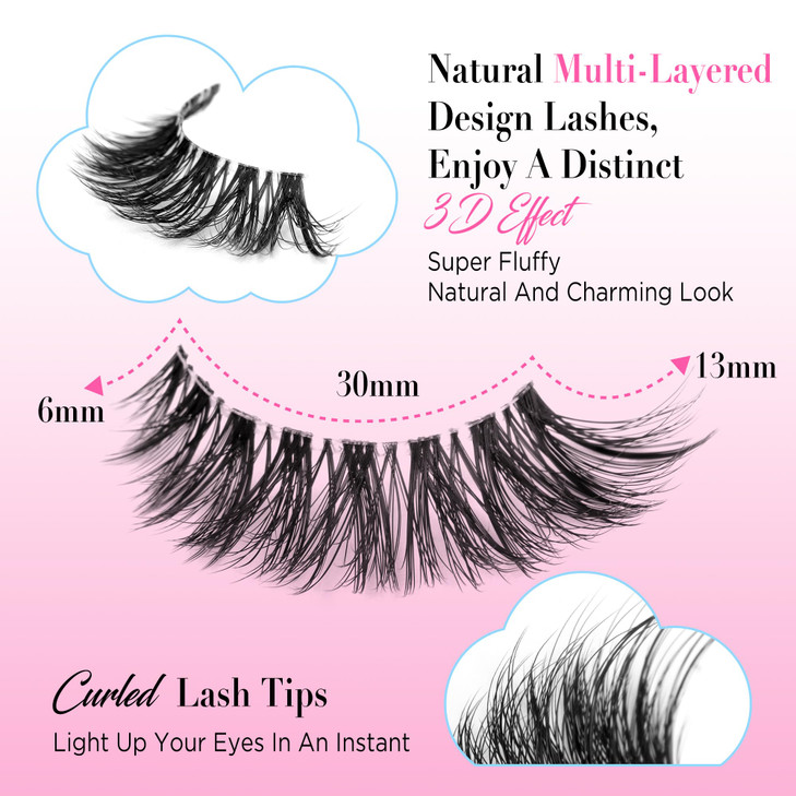 Eyelashes Natural Look False Lashes Bepholan Fake Eyelashes 5D Super Fluffy False Eyelashes Clear Band Wispy Lashes 3Pac