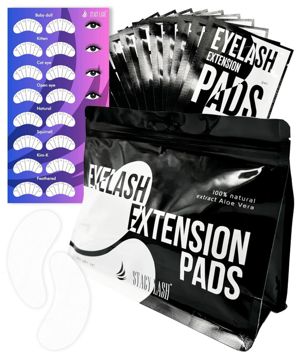 STACY LASH 100 Pairs Set Under Eye Gel Pads for Eyelash Extension Lint Free Patches with Vitamin C and Aloe Vera Lash Su