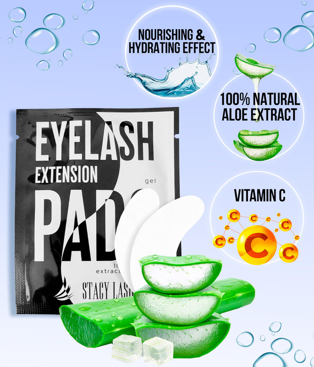 STACY LASH 100 Pairs Set Under Eye Gel Pads for Eyelash Extension Lint Free Patches with Vitamin C and Aloe Vera Lash Su