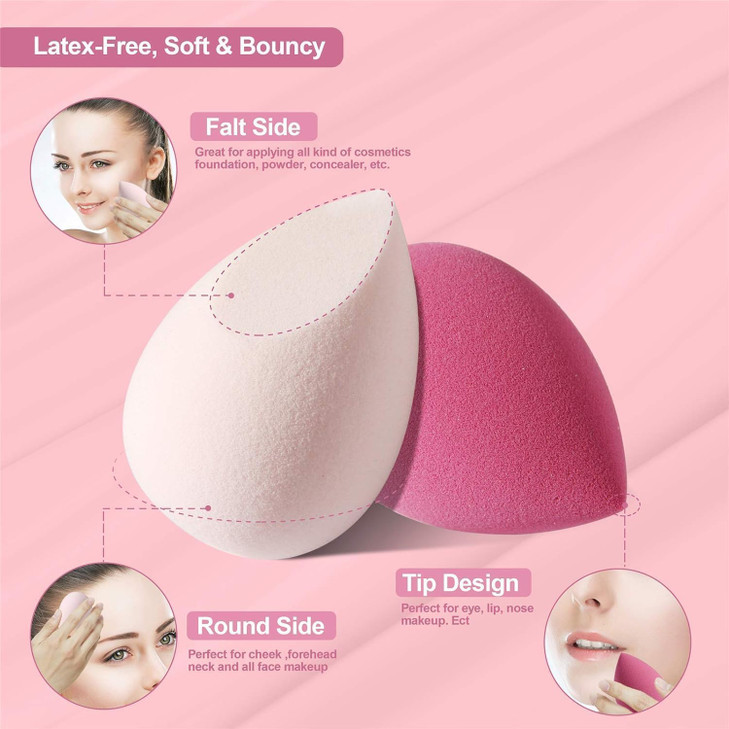 DUAIU 4 Pcs Makeup Sponge Set Beauty Sponge Foundation Blending Sponge Flawless for Liquid Cream and Powder Multicolored