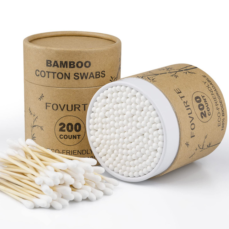 FOVURTE Bamboo Cotton Swabs 400 count Organic Cotton Swab Round Tips Natural Wooden Cotton Buds for Ears Double Heads Ea
