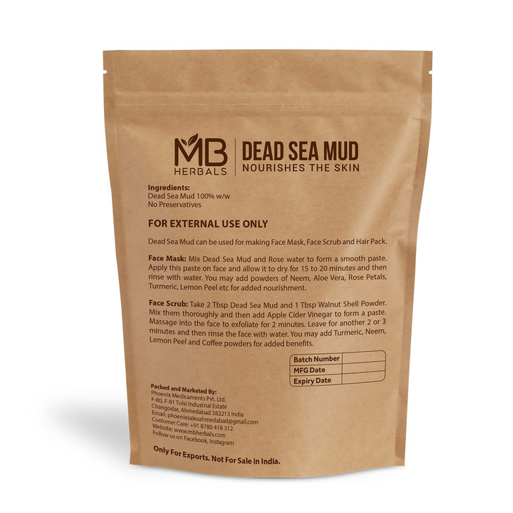 MB Herbals Dead Sea Mud 227 Gram Half Pound For Face Packs and Soap Making Nourishes Exfoliates the Skin Dry Clay Powder