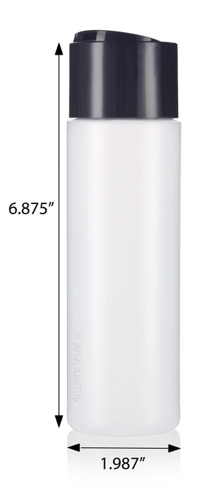 JUVITUS 8 oz 250 ml Professional Natural Clear Refillable Plastic Squeeze Bottle with Wide Black Disc Cap Lid 6 pack