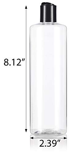 JUVITUS 12 pack 16 oz Clear Cylinder PET Plastic Bottles with Disc Cap Lid