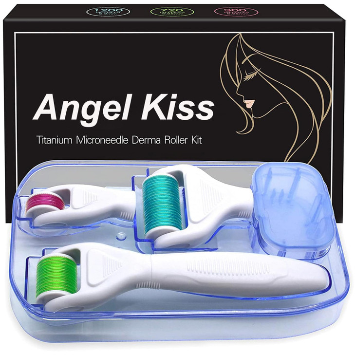 Derma Roller for Face and Body Angel Kiss 4 in 1 Titanium Microneedling Roller Kit Micro Needle Microneedle Roller 300 a