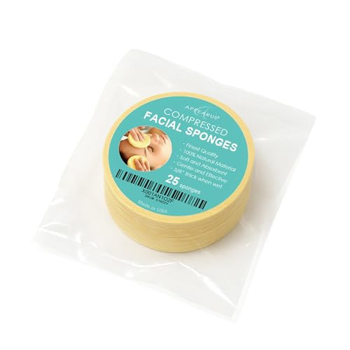 Appearus Natural Cellulose Facial Sponges 25 Pack Compressed Professional Spa Facial Sponge Pads for Cleansing Exfoliati
