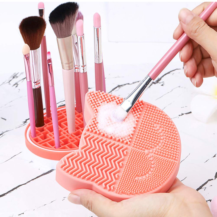 Silicon Makeup Brush Cleaner Mat with Brush Drying Holder Brush Portable Cat Shaped Cosmetic Brush Cleaner Pad cleaning