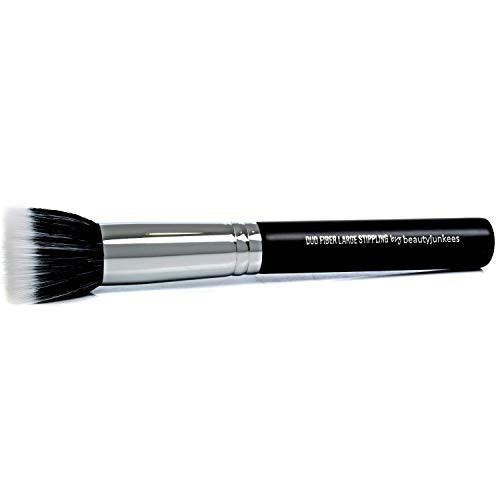 Beauty Junkees Stippling Brush Makeup Foundation Brush Duo Fiber Synthetic Flat Top Stipple Blending Brush for Liquid Fo