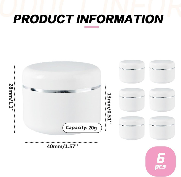 20ml 067oz White Silver Edge Empty Refillable Cosmetic Plastic Jars with Dome Lid Make Up Face Cream Lip Balm Lotion Sto