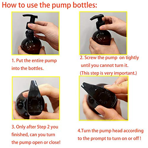 zmybcpack 4 Pack 16 OZ Empty Plastic Pump Lotion Bottles with 1 Pen Labels Silicone Funnel Amber Color Lotion Dispenser