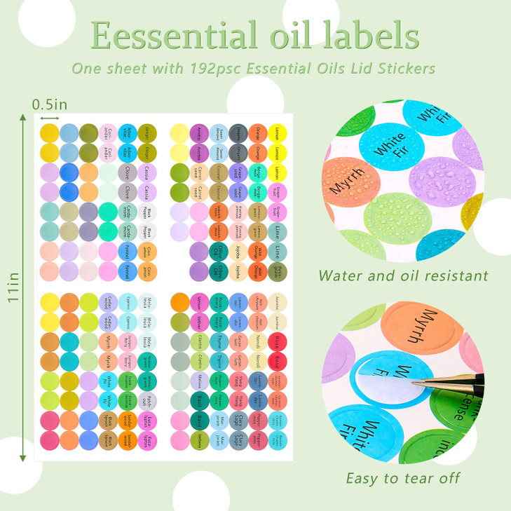 10 Sheets 1920 Pcs Essential Oils Labels Bottle Cap Lid Stickers for Rollerballs Bottles and Organizing Proof Labels Wat